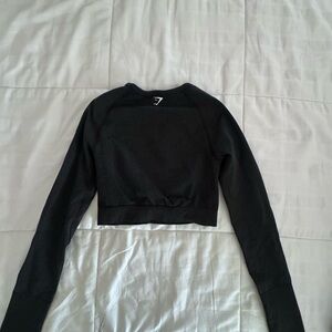 Gymshark Black Long Sleeve Cropped Seamless Workout Top